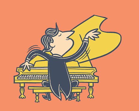 Illustration of pianist playing piano
