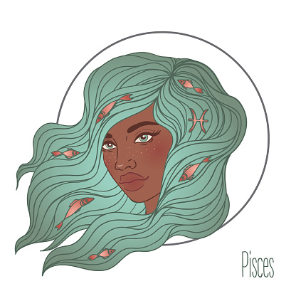 Illustration of Pisces astrological sign as a beautiful girl.