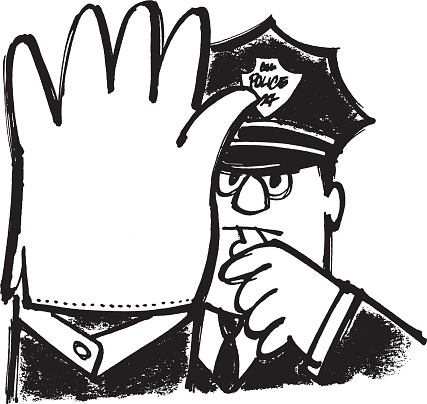 Illustration of police officer showing stop gesture