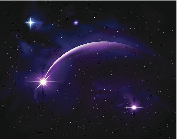 stockillustraties, clipart, cartoons en iconen met illustration of purple shooting star with light trail - vallende sterren