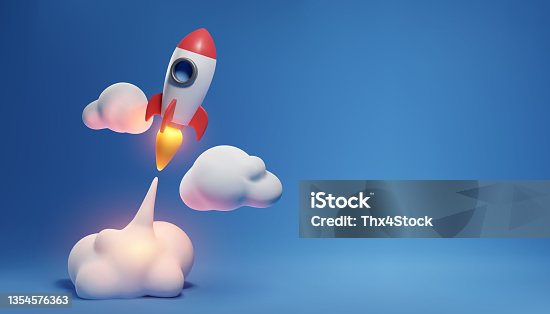 istock Illustration of rocket and copy space for start up business and bitcoins advertise 1354576363
