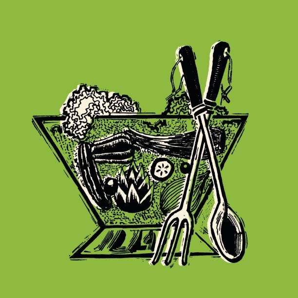 ilustrações de stock, clip art, desenhos animados e ícones de illustration of salad - salad bowl