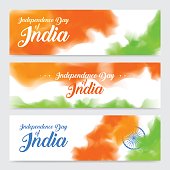 illustration of set of banner and header for colorful India. Indian Independence Day concept background with Ashoka wheel. Vector Illustration