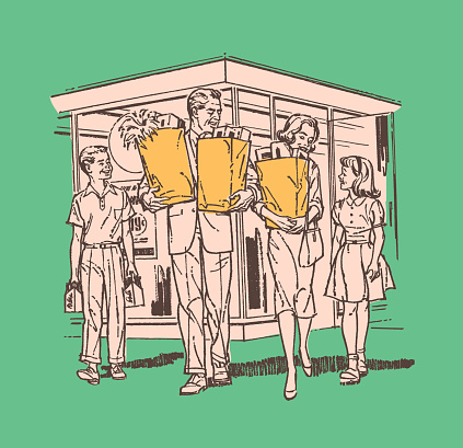 Illustration of shopping family