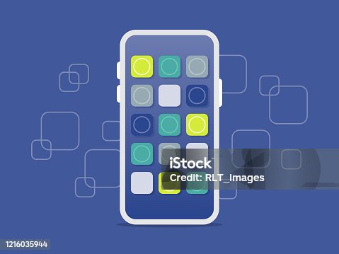 istock Illustration of smart phone with app icons on screen 1216035944