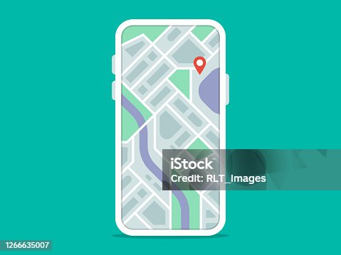 istock Illustration of smart phone with navigation app on screen 1266635007