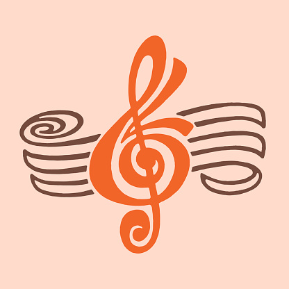 Illustration of symbol of treble clef against musical staff
