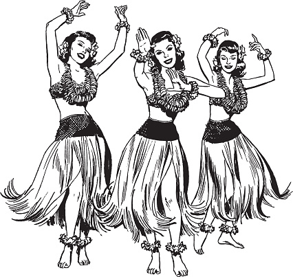Illustration of three women hula dancing