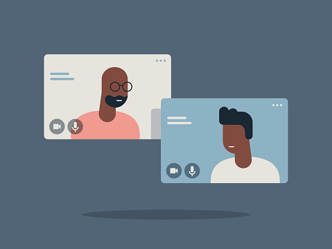 Illustration of two happy people talking via video call