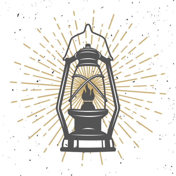 Illustration of vintage kerosene lamp. Illustration of vintage kerosene lamp. Design element for poster, flyer, banner. Vector illustration lantern stock illustrations