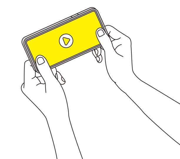 Illustration of watching a video on a smartphone. Simple Illustration Material streaming service stock illustrations