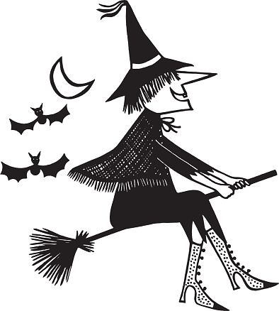 Illustration of witch flying on broom
