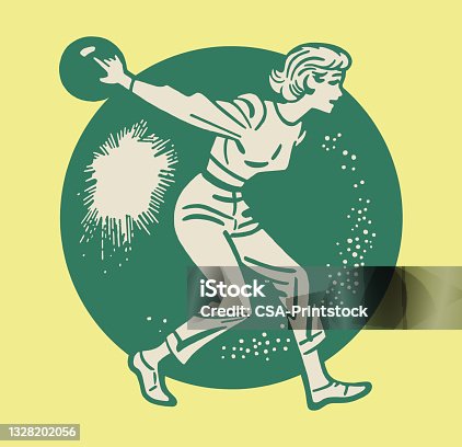 istock Illustration of woman bowling 1328202056