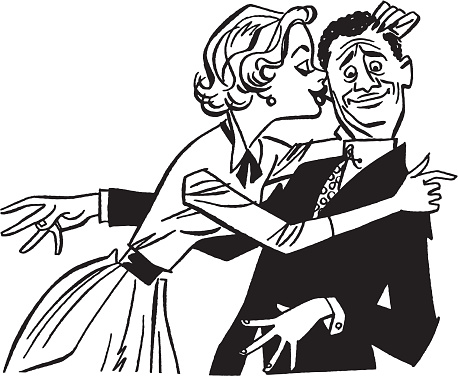 Illustration of woman kissing man on cheek