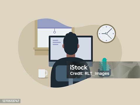istock Illustration of young man working in tidy home office 1270513747