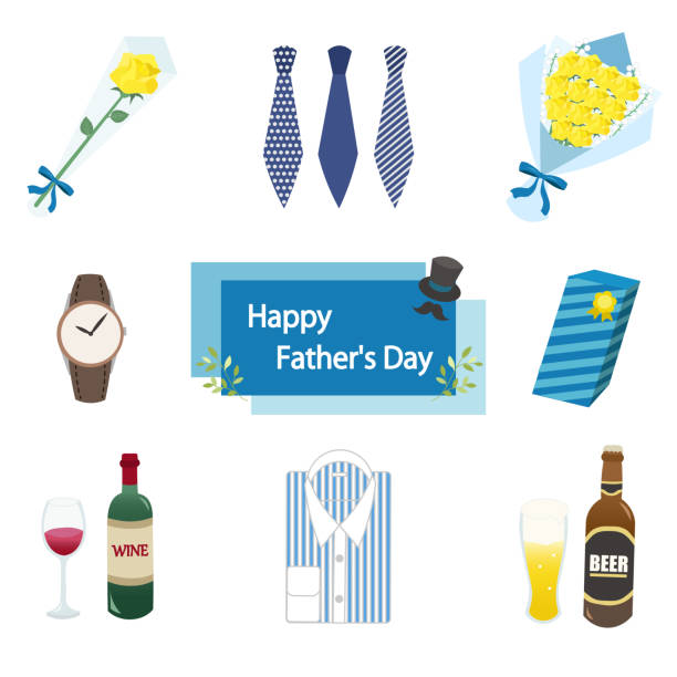 Illustration set for Father's Day Illustration set for Father's Day happy birthday wine bottle stock illustrations