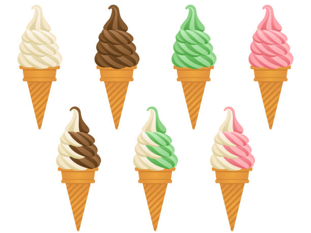 ilustrações de stock, clip art, desenhos animados e ícones de illustration set of various soft serve ice cream - strawberry ice cream