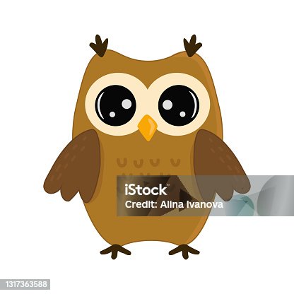 istock Illustration with owl. Isolated on white background. For books, children's books, books about animals, stickers, magazines, design, factories, business 1317363588