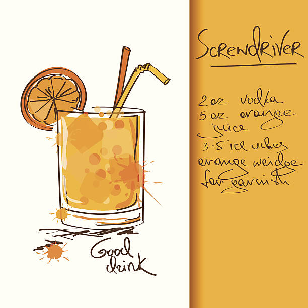 Illustration with Screwdriver cocktail Illustration with hand drawn Screwdriver cocktail. Included Ai screwdriver drink stock illustrations