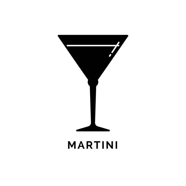 Illustration with silhouette glass martini. Isolated object. Italian beverage label. White background. Design concept party, celebration. Modern sign Illustration with silhouette glass martini. Isolated object. Italian beverage label. White background. Design concept party, celebration. Modern sign. cocktail silhouettes stock illustrations