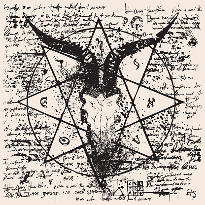 illustration with skull of goat and pentagram