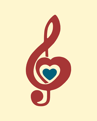 Illustration with symbol of musical note with heart shape