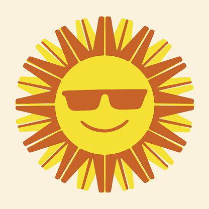 Illustration with symbol of sun with anthropomorphic smiling face