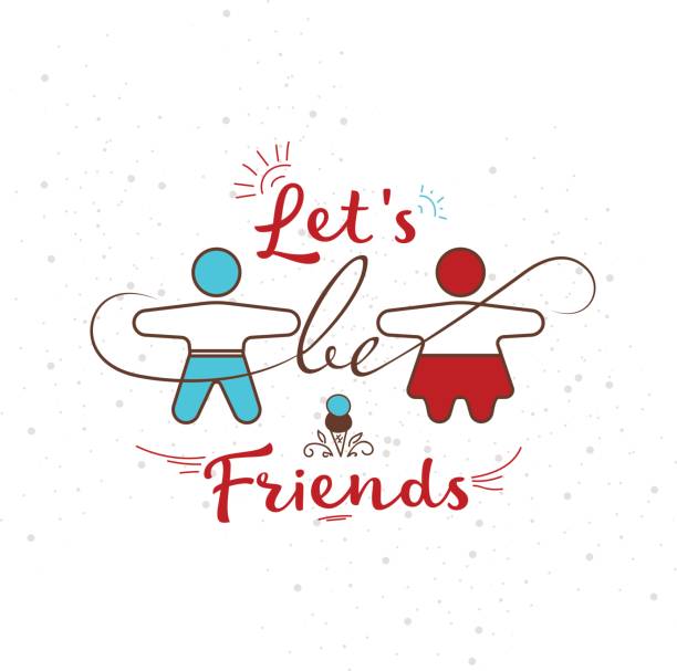 ilustraciones, imágenes clip art, dibujos animados e iconos de stock de ilustración con la inscripción "seamos amigos" y dos personas los niños y niñas. - latin family