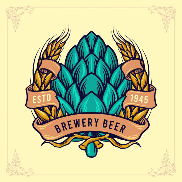 ilustrações de stock, clip art, desenhos animados e ícones de illustrations brewery beer badge with ribbon logo vintage style - beer hop