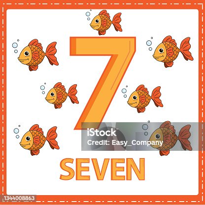 istock Illustrations for numerical education for young children. for the children Learned to count the numbers 7 with 7 fish as shown in the picture in the animal category. 1344008863