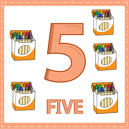 Illustrations for numerical education for young children. for the children Learned to count the numbers 5 with 5 crayon as shown in the picture in the kitchen category