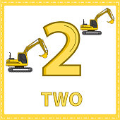 istock Illustrations for numerical education for young children. for the children Learned to count the numbers 2 with 2 excavator as shown in the picture in the vehicle category 1344368437