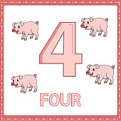 istock Illustrations for numerical education for young children. So that children can learn to count the numbers 4 and 4 pig as shown in the picture in the animal category. 1344008649