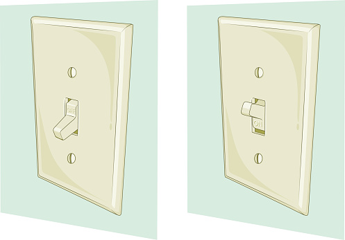 2 illustrations of a light switch at the on and off position