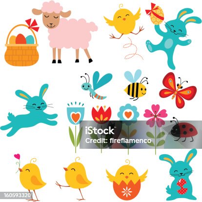 istock Illustrations of Easter themed cartoon elements 160593320