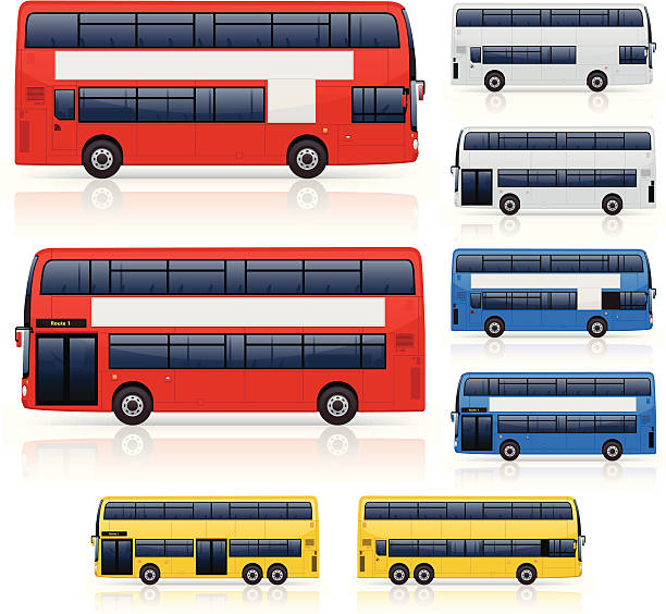 Illustrations of various colors, sizes of double decker bus Modern generic double decker bus icons. Layered and grouped for ease of use. Download includes EPS 8 file and hi-res jpeg. double decker bus stock illustrations