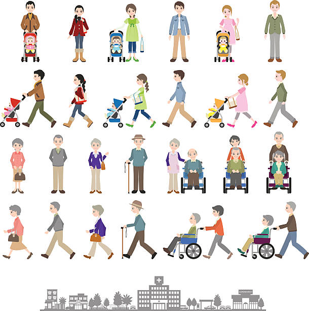 ilustrações de stock, clip art, desenhos animados e ícones de ilustrações de várias pessoas/familiares - wheelchair street