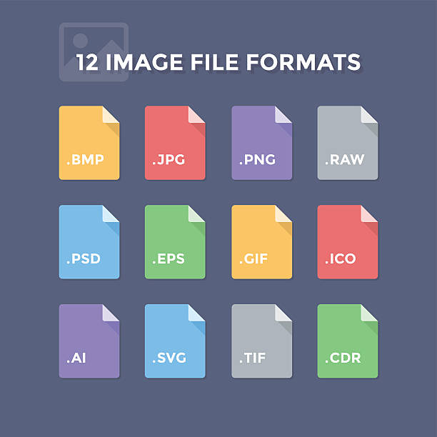 Image File Formats Image file formats. Photo and graphic file type icons svg stock illustrations