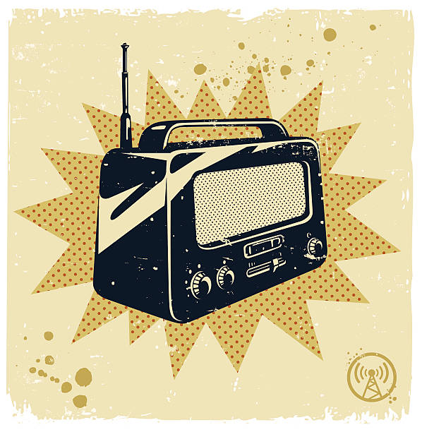stockillustraties, clipart, cartoons en iconen met image of a black and white retro radio - radio