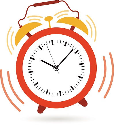 Image of an alarm clock shaking and ringing at 10:09