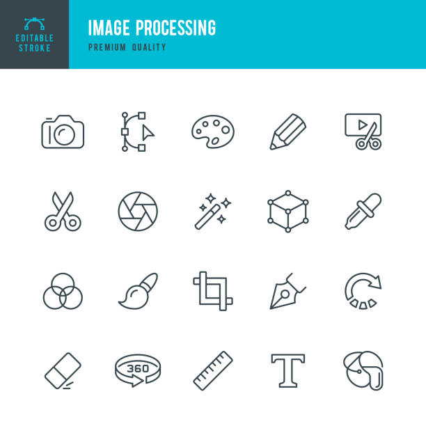 Image Processing - set of vector line icons Set of Image Processing thin line vector icons. ruler stock illustrations