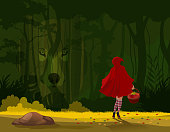A tale in the woods about a girl with red hood and a wolf.