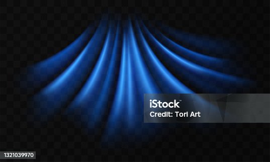 istock Imitation of cold air flow from conditioner. Isolated light effect with blue rays. Humidification and purification of air from polluting particles 1321039970
