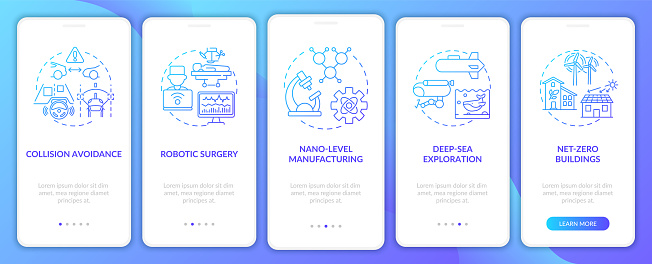 CPS implementation onboarding mobile app page screen with concepts. Deep-sea exploration, robotic operations walkthrough 5 steps graphic instructions. UI vector template with RGB color illustrations