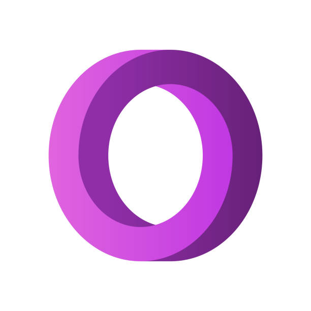 Impossible circle shape. Purple gradient infinite circular shape. Optical illusion. Interlocking circles on white background. Letter O or a ring. Abstract endless geometric loop. Vector illustration. zero stock illustrations