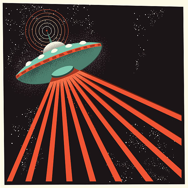 UFO in Outer Space A retro modern illustration of a UFO in outer space, colored with a very pleasing retro color palette. ufo stock illustrations