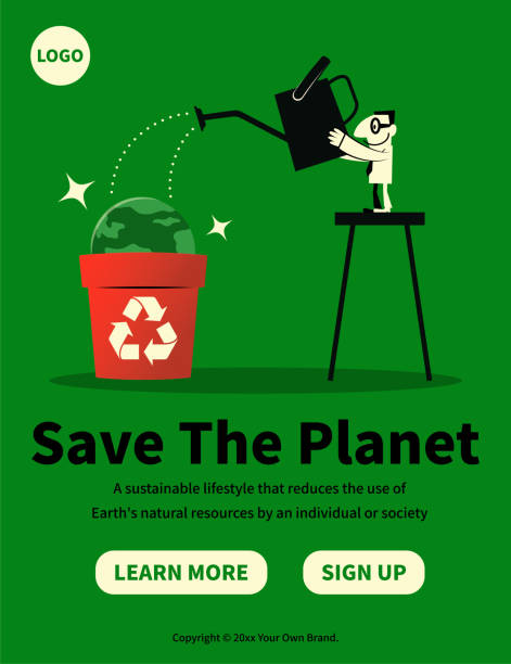 In the concept of Save The Planet, Ecology, Sustainability, and Environmental Protection, a man is watering the planet earth vector art illustration