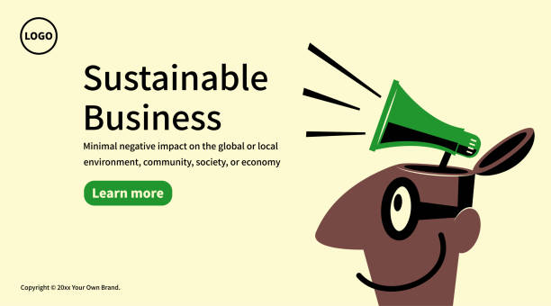 In the concept of sustainable business and environmental protection, a megaphone from a man's open head is giving a speech vector art illustration