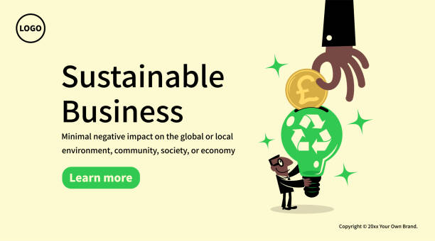 In the concept of sustainable business, growing clean Eco Earth fund, and environmental protection, a big hand gives money to a businessman's big idea light bulb with a recycling symbol. vector art illustration