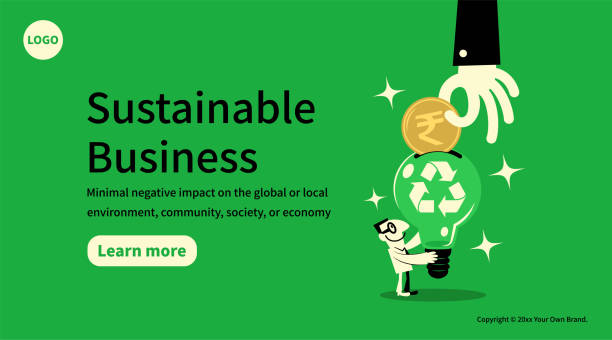 In the concept of sustainable business, growing clean Eco Earth fund, and environmental protection, a big hand gives money to a businessman's big idea light bulb with a recycling symbol. vector art illustration